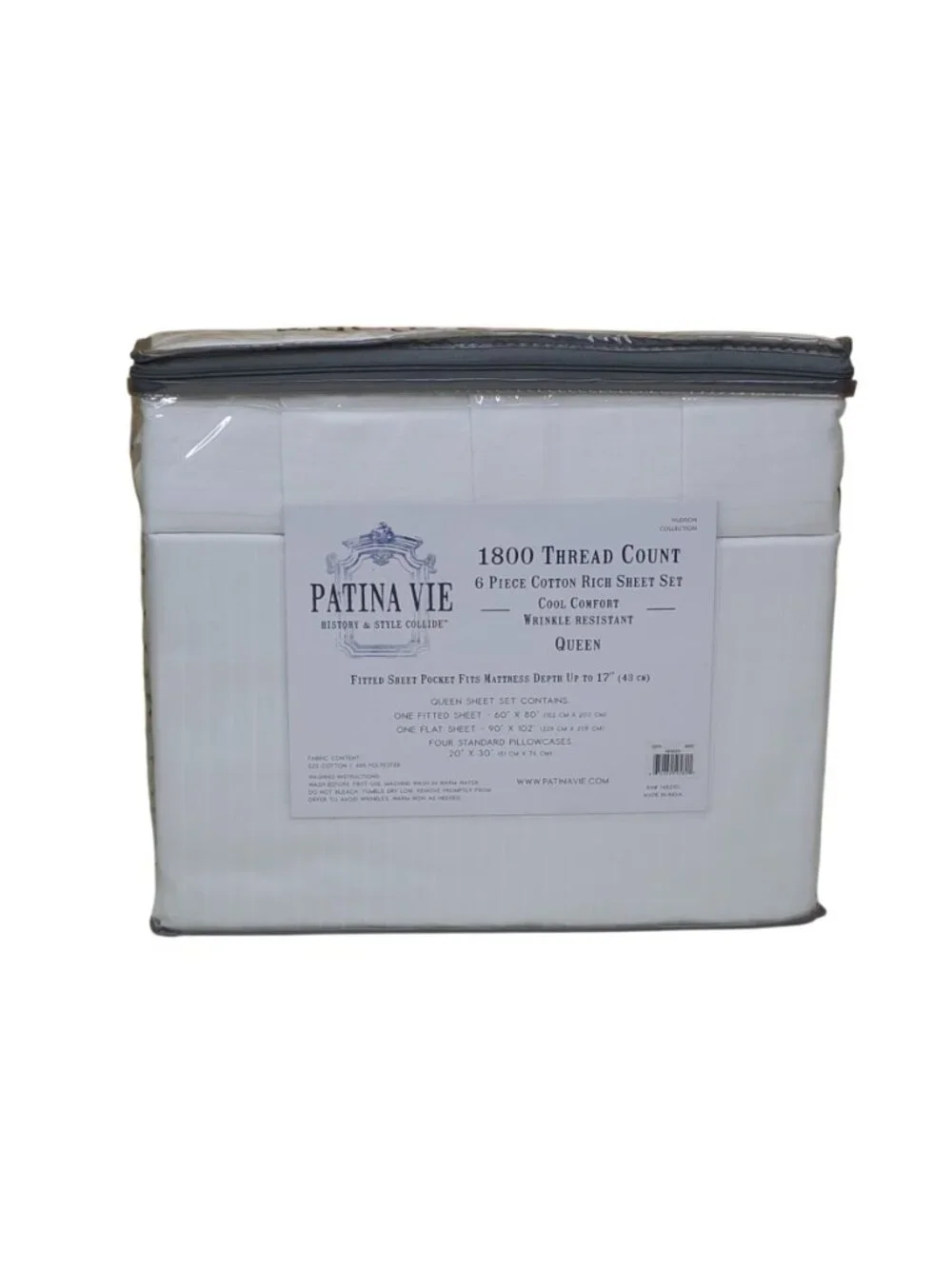 Patina Vie 6-Piece Cotton Rich 1800 Thread Count Queen Sheet Set Cool Comfort